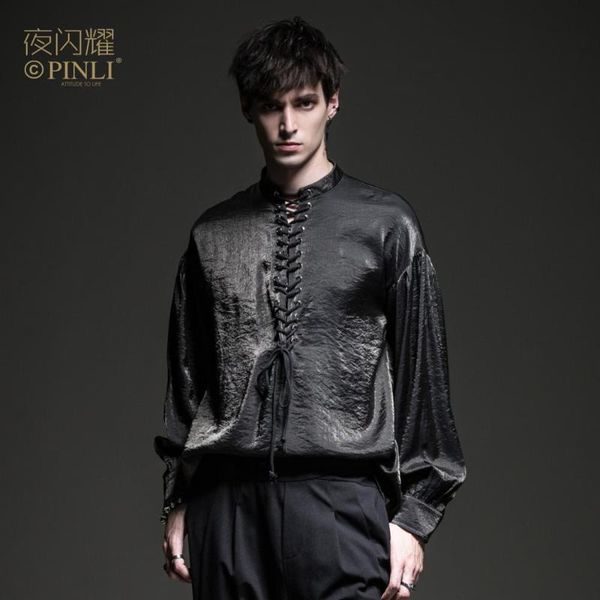 

new men's male fashion black casual night shine 2020 spring nightclub long sleeve shirt shirt tide by201113085, White;black