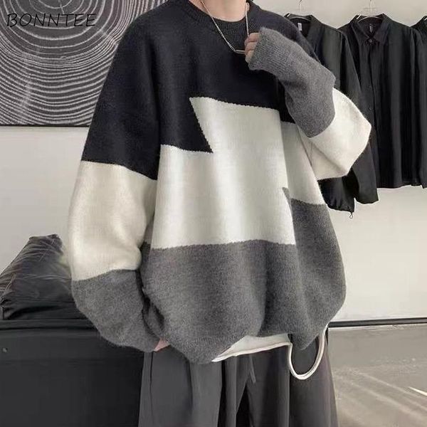 

men pullovers asymmetry loose casual all-match simple male sweaters couple students korean style ulzzang streetwear panelled, White;black