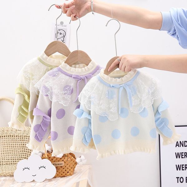 

дети дизайнерские одежды девушки осень и зима новая кружевная шея кружева кружева принцесса вязаная дна, White