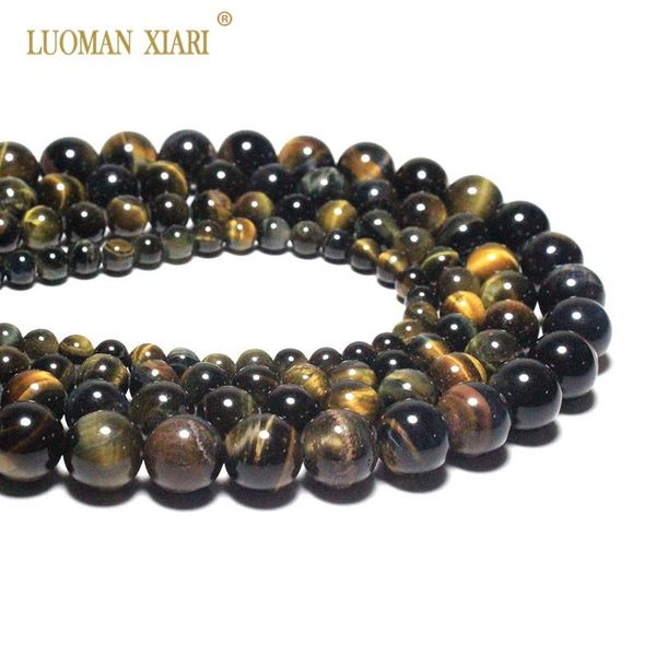 

wholesale + natural blue yellow mix tiger eye stone beads for jewelry making diy bracelet necklace 4/6/8/10/12 mm strand 15