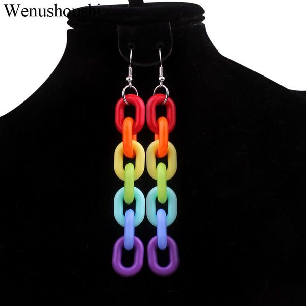 

creative fashion 7 colors rainbow acrylic chains drop earrings women trendy plastic chains earring statement bijoux femme di154, Silver