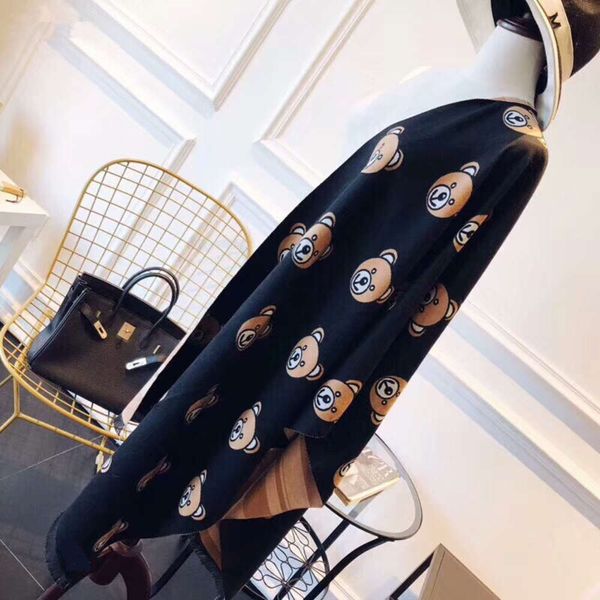 

classic winter autumn little bear and children's korean double sided thickened parent-child cashmere like scarf to keep warm ekip, Red;brown