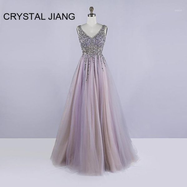 

v neck beaded evening dress a line formal gown tulle dress sleeveless v back evening dresses long for party 20201, White;black