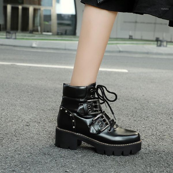 

2019 autumn winter gothic leopard suede black lace up block high heel ankle biker combat boots punk goth shoes1