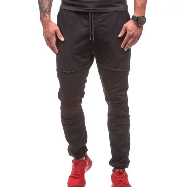 

men casual pants male long trousers hole decorate pant solid color sweatpants jogger tracksuit funky sweatpant army1, Black