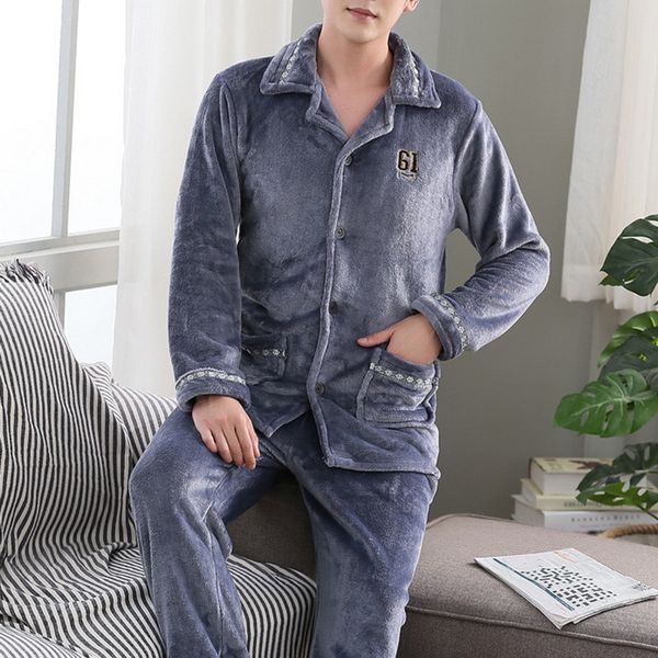 

winter thicken warm soft coral fleece pajamas men long-sleeved sleepwear pijama couple homewear nightwear cardigan pyjamas q1216, Black;white