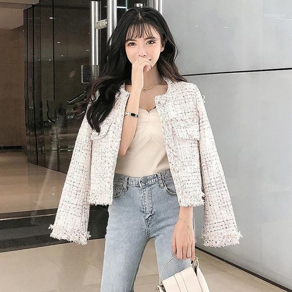 

fashion small fragrance style coats 2021 spring and autumn new korean tweed long-sleeved elegant jacket outerwear women's1, Black;brown