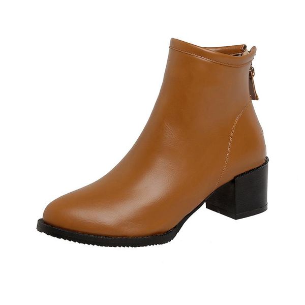 

boots women new 2020 luxury designer shoes zipper round toe low fashion ladies med rubber mid calf autumn rock cotton, Black