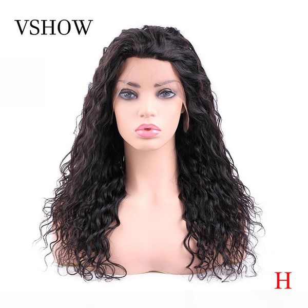 

vshow 13*4 brazilian natural wave lace front wigs remy human hair wig with baby hair pre plucked 150% 180% density wigs, Black