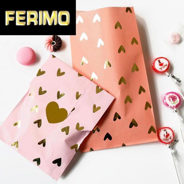

24sets gold foil heart paper gift bag wedding paper bag for gifts birthday party decorations kids candy cookies bags1