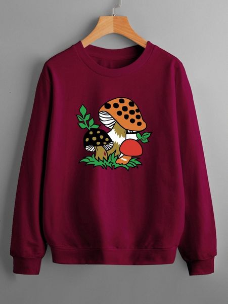 

mushroom print round neck sweatshirt v5sc#, White;black