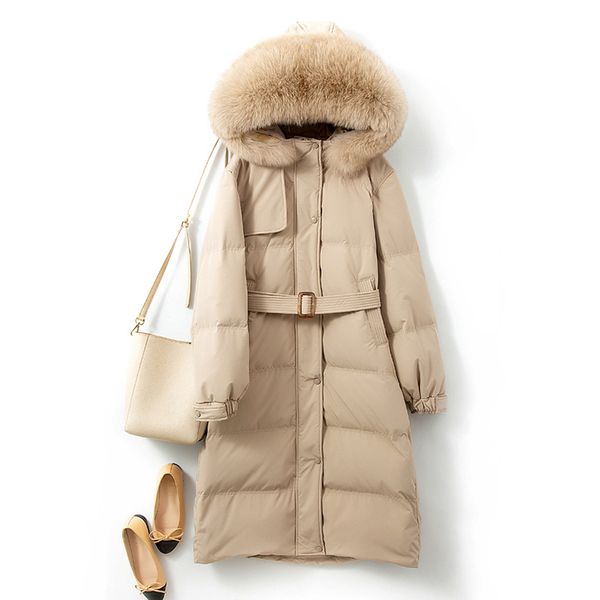 

fashion long hooded parka coat ladies fur collar cotton jacket solid color long sleeve belt coat coat winter, Black