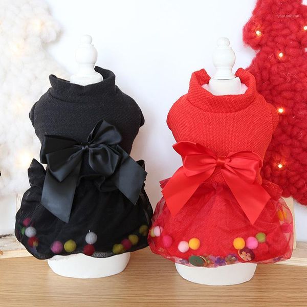 

dog apparel black red colors dresses for dogs autumn and winter halloween costume ball large gauze skirt clothes pet small dress1