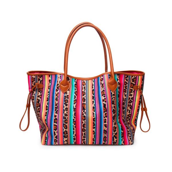 

10 шт. serape cheetah tote со шнуром trims, холст леопардовые полосы дизайн женские tote с pu обрабатывают dom1068