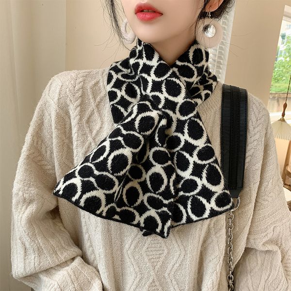

wool knitted small scarf short women autumn korean version versatile winter warm protection cross neck ins, Blue;gray