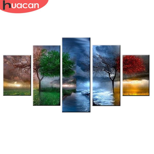 Huacan Pittura Diamante Stagioni Alberi Punto Croce Pieno Trapano Piazza 5D Diamante Ricamo Decorazione Della Casa 5 pz/set 201112