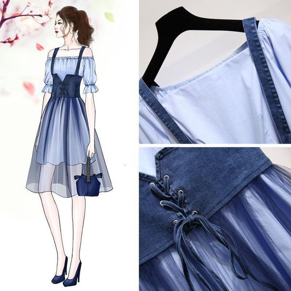 

korean style mesh dress 2 piece set women summer 2 piece outfits casual 2 piece skirt set a-line long t-shirt dress, Gray
