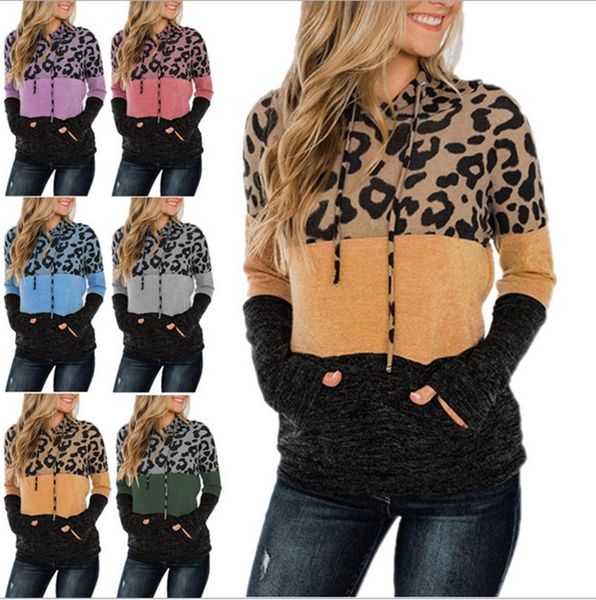 

patchwork leopard printed women sweater pullover long sleeve hoodies hooded jacket coat ladies autumn winter sweatershirt s-3xl e120502, White