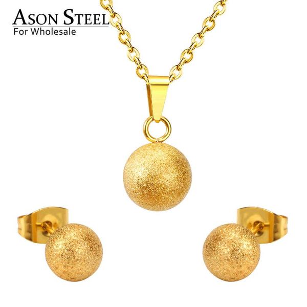 

asonsteel 316l stainless steel gold bridal wedding jewelry sets for women 2020 scrub necklace pendant small stud earring, Silver