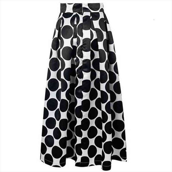 

fashion vintage high waist polka dots printed maxi skirt fall casual elegant women long skirt black blue red pleated