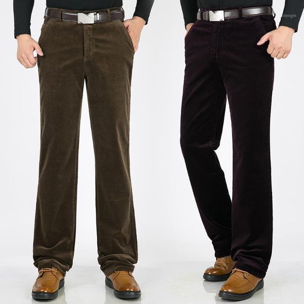 

middle aged and young peoplenew men autumn winter corduroy elastic pants pure cotton casual high waist loose full length large1, Black
