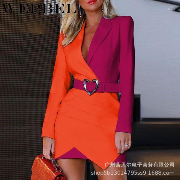 

wepbel women's casual patchwork pleated irregular dress autumn fashion long sleeve v-neck slim-fitting high waist mini dress1, Black;gray