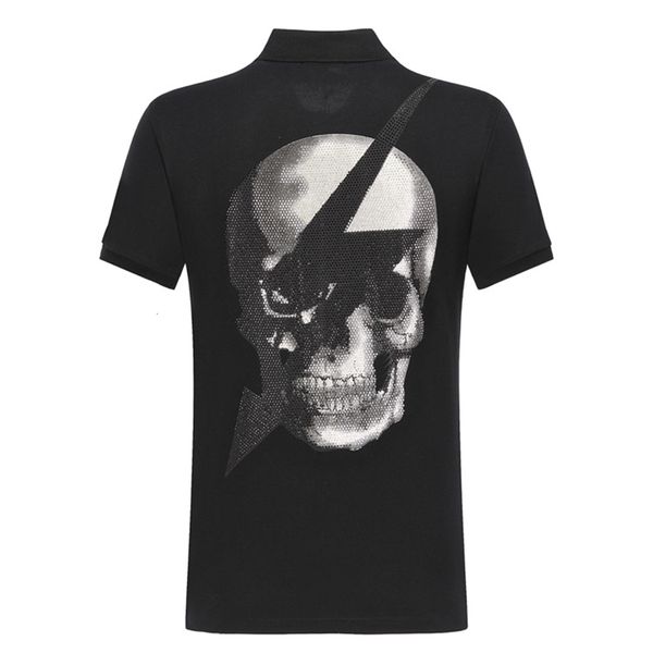 

classic men shirt clothing male short sleeve casual polo breathable skull crystal shirts for k9o4, White;black