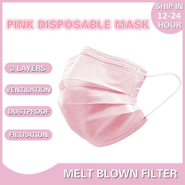 

dhl pink disposable 3 layer non woven dust proof mouth mask breathable earloop protective face masque protection