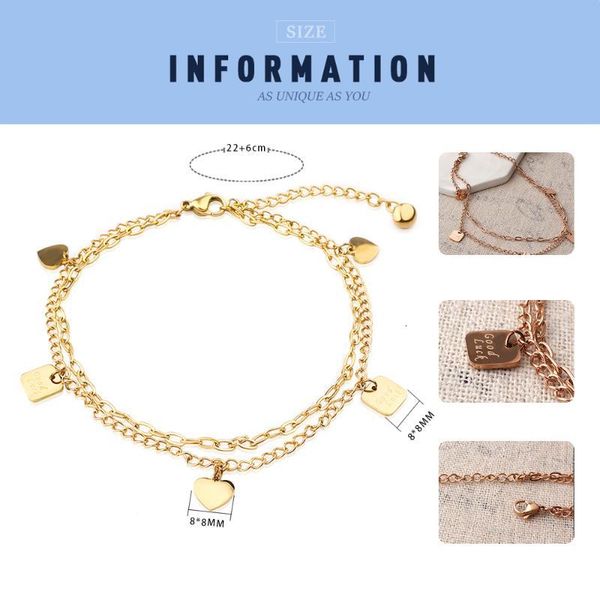 

for chain fine4u link b210 bracelet stainless steel men women rose gold color cute heart charms bracelets good luck jewelry