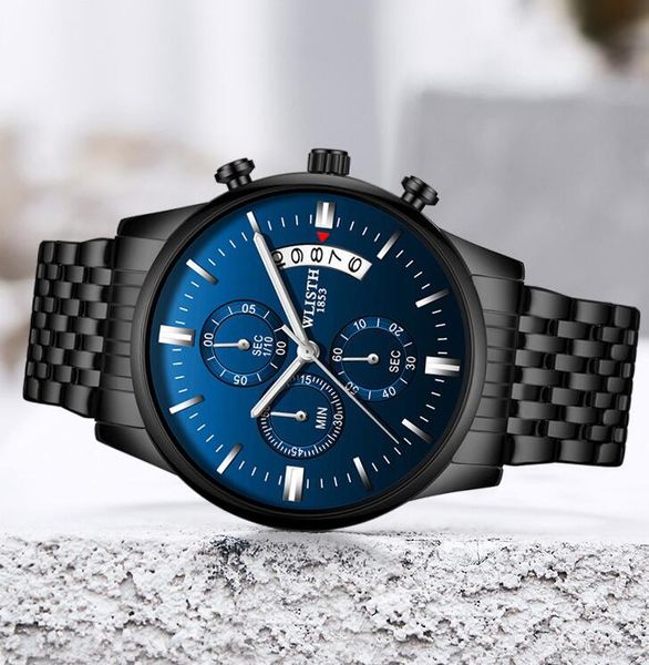 

wlisth men men's wlisth men men'sthree needle creative blue stainless steel 316l men's wristwatch fashion waterproof watch, Slivery;brown