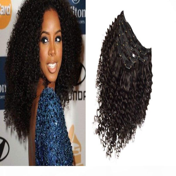 

7pcs 120g afro curly hair clip ins for african hair extensions american women natural hair full head remy weft, Black