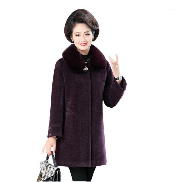 

high-quality woolen parka coat women's mid-length plus cotton new autumn winter warm fur collar mink velvet coats women overcoat1, Black