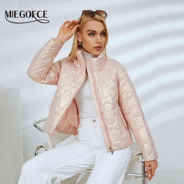 

miegofce spring autumn jacket women parka bright colors turtleneck sewing design sport classic coat d21523 211221, Black