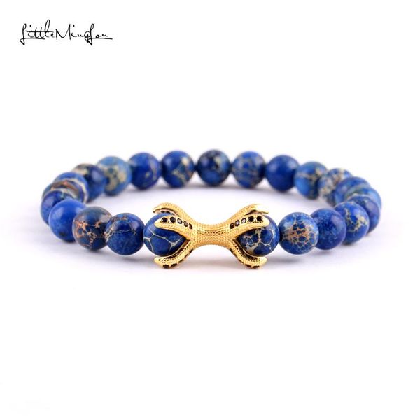 

charm bracelets little minglou men blue emperor stone beads bracelet cz dragon ocs & bangles for souvenir jewelry, Golden;silver