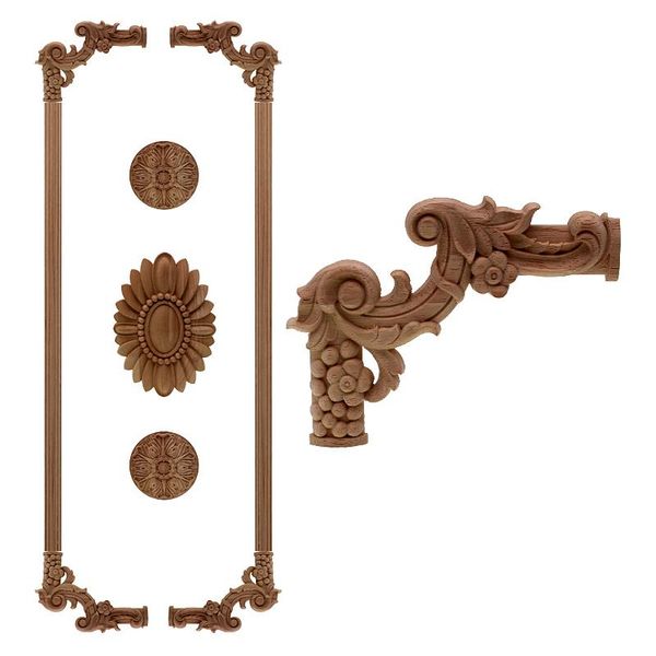 

decorative objects & figurines vzlx natural wood appliques flower carving decals wooden mouldings for cabinet door furniture decor