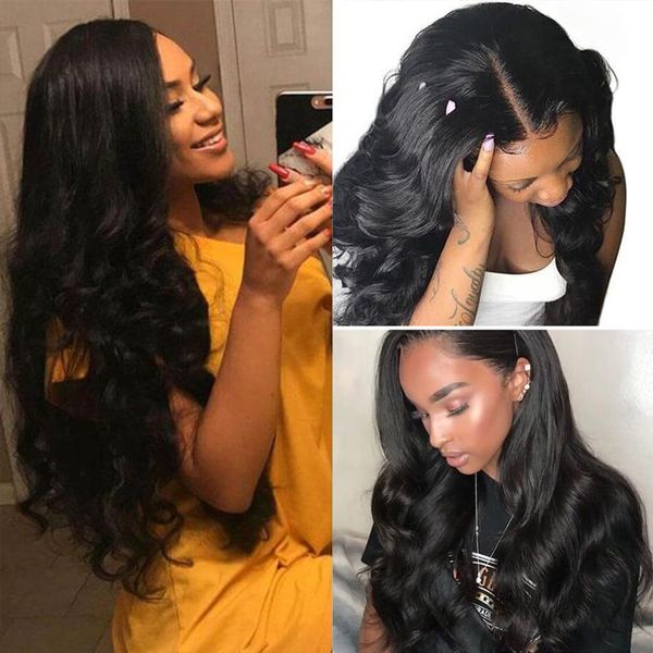 

glueless full lace human hair wigs body wave unprocessed virgin brazilian lace front wigs 130% density body wave lace wigs, Black;brown