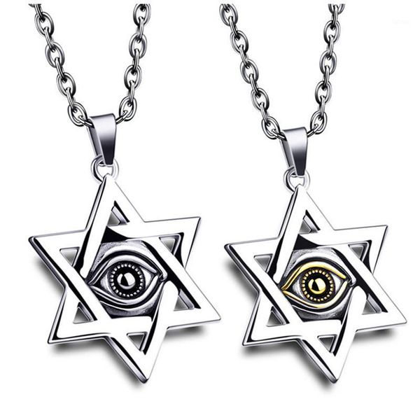 

mens six star necklace stainless steel large evil eyes necklaces pendants steampunk jewelry for neck gifts for male accessories1, Silver