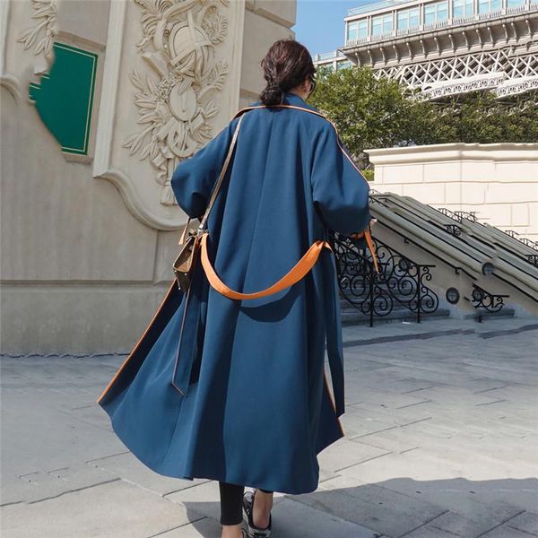 

women's trench coats contrast stitching long windbreaker 2021 spring autumn british style fashion outerwear m70, Tan;black