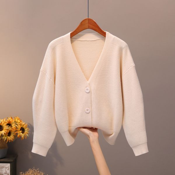 

bygouby solid knit cardigans sweater women v neck loose pull sweater with pocket autumn winter thicken open cardigan jacket coat lj201126, White;black