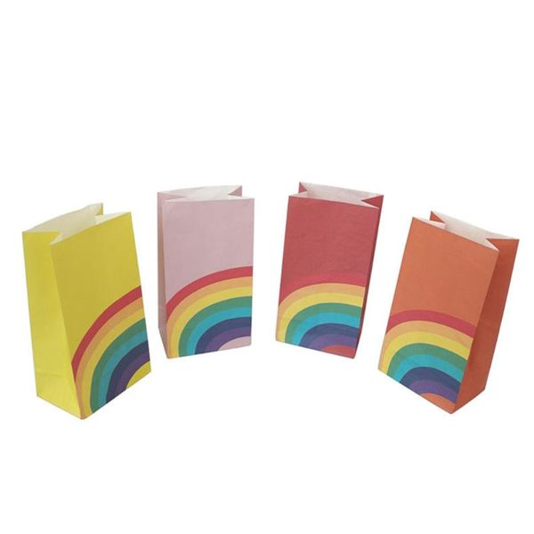 

40pcs rainbow gift cookie bag paper bag for candy packaging shopping bags wedding birthday party supplies decor