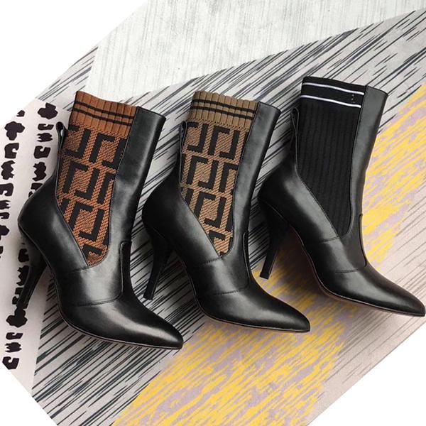 

роскошные моды женщины вязание носки сапоги на высокий каблук 9,5 см обувь женские лодыжки сапоги дамы зимние сапоги бесплатная доставка, Black