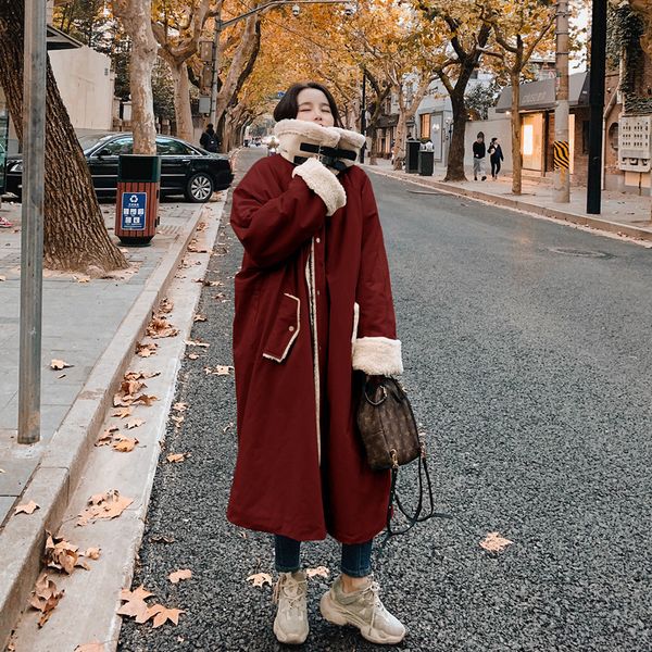 

2021 new women's wool temperament medium-length parka cotton-padded winter casual cotton-quilted jacket work clothes b4e2, Black