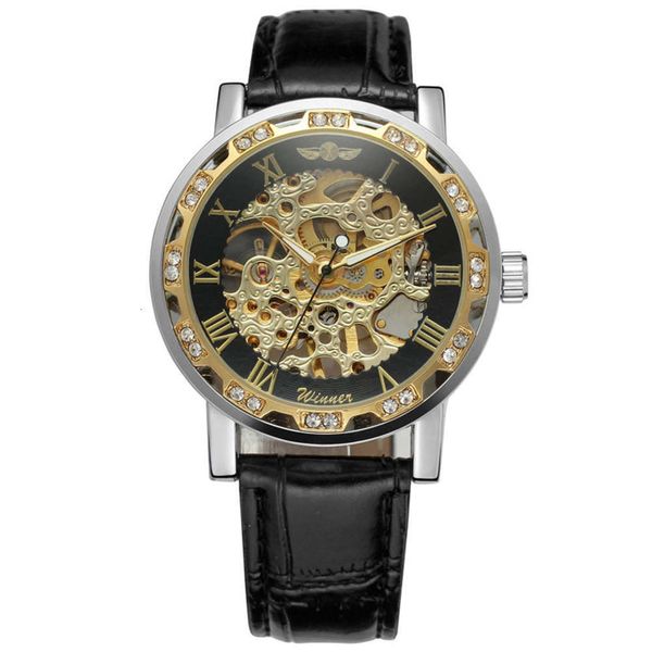 

classic t-winner watch men's fashion leisure watch water drill hollow manual mechanical watch hot, Slivery;brown