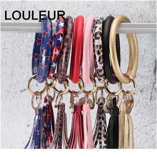

new fashion pu leather round key chain custom circle tassel wristlet bracelet keychains women girl key ring jewe qylrfb, Red;blue