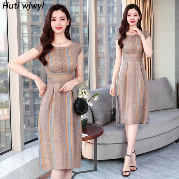 

2021 femal striped chiffon beach midi dresses summer vintage plus size bodycon boho sundress elegant women party vestidos1, Black;gray
