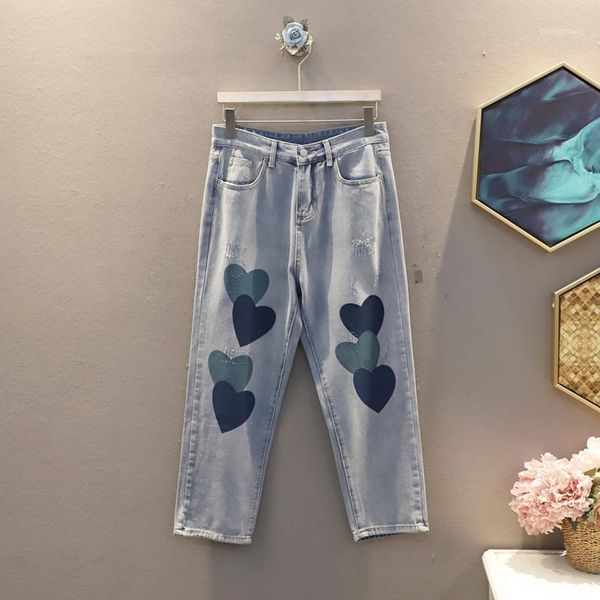 

women's pants & capris [ewq] 2021 spring autumn fashion loving heart printing splicing pattern hole temperament women's wide leg 3, Black;white