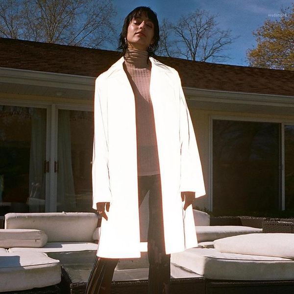 

avv gray 2020 autumn winter new fashion long reflective coat solid color suit collar long sleeve casual loose windbreaker jacket1, Tan;black