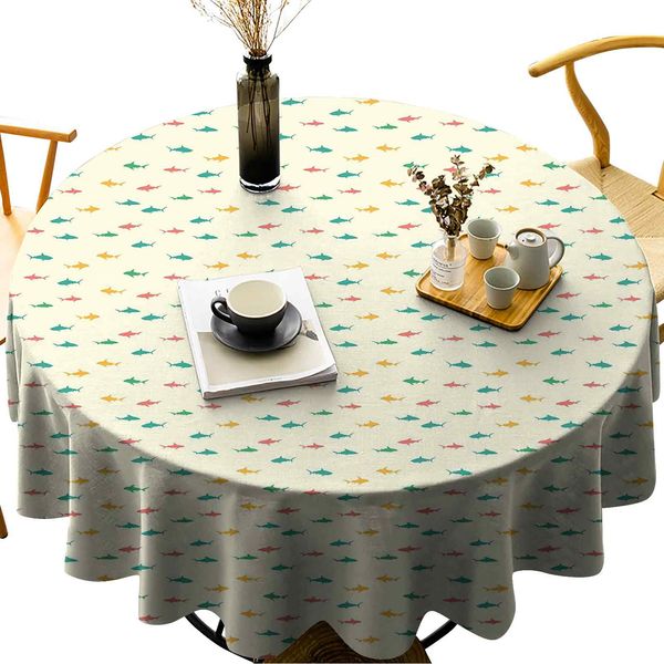 

round table cover spillproof tablecloth kids nursery pattern with colorful cartoon silhouettes of marine wildlife creatures