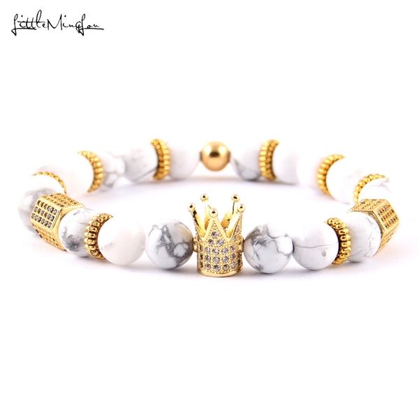 

little minglou luxury natural stone buddha beads men bracelet cz column crown charm women yoga bracelets bangles for men y200730, Black