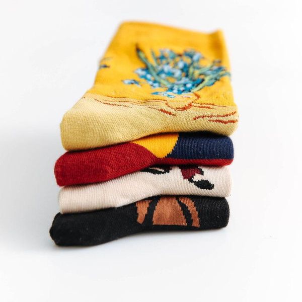 

dropshopping funny winter lady retro van gogh modern oil paint female cotton socks cute warm short art abstract happy women sock wmtkcz, Black